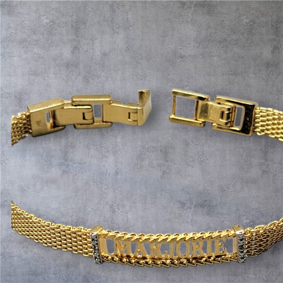 Danbury Mint Marjorie Monogrammed Bracelet 14k Gold Plated Two Diamond 7.5-8.5" - Picture 6 of 16